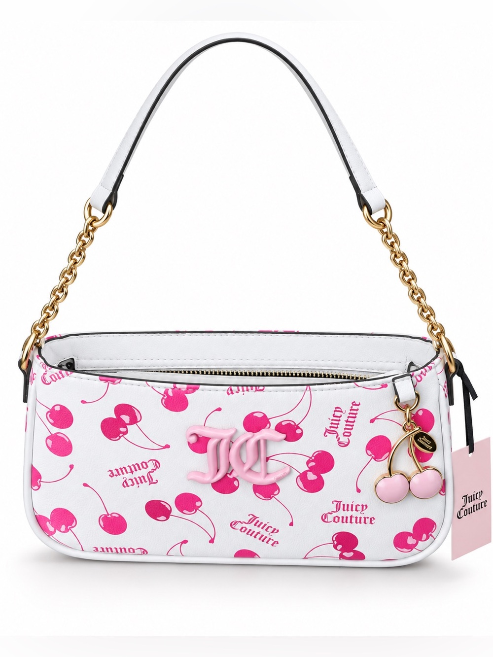 Juicy Couture White & Pink Cherry Print Key/Card Holder Shoulder Bag